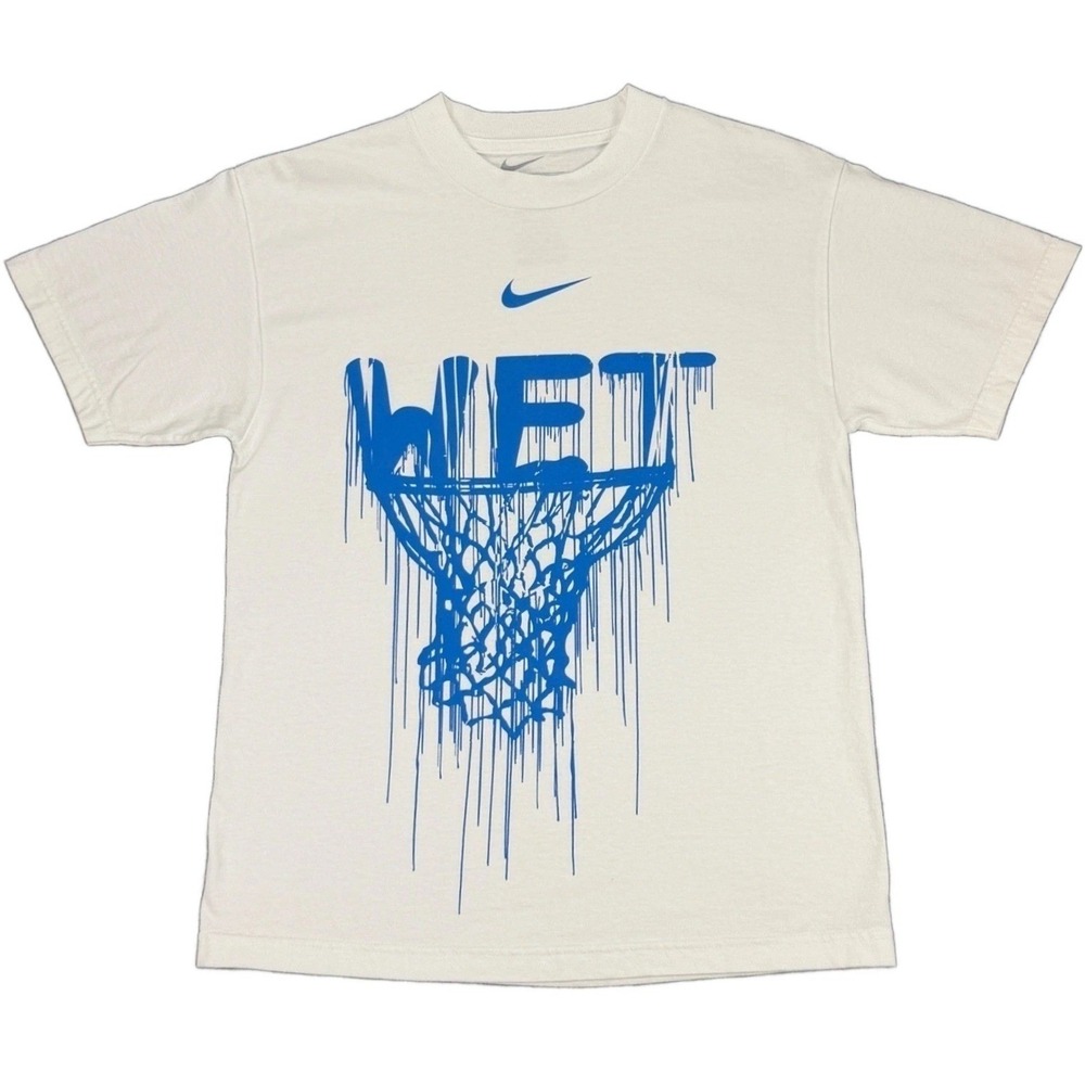 Y2K Nike Mens M White Blue Dripping Wet Basketball Hoop T-Shirt Loose Fit Casual